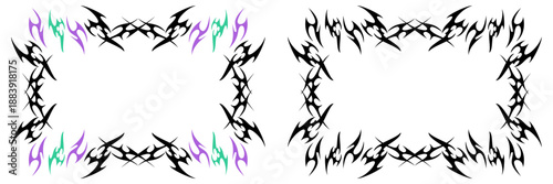 Set of Neo tribal frames Gothic Y2K sharp elements Brutality futuristic vector. Ideal for edgy tattoos, aggressive borders, dark aesthetic, and modern decor.