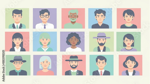 Diverse Group of People Portraits in Colorful Squares.