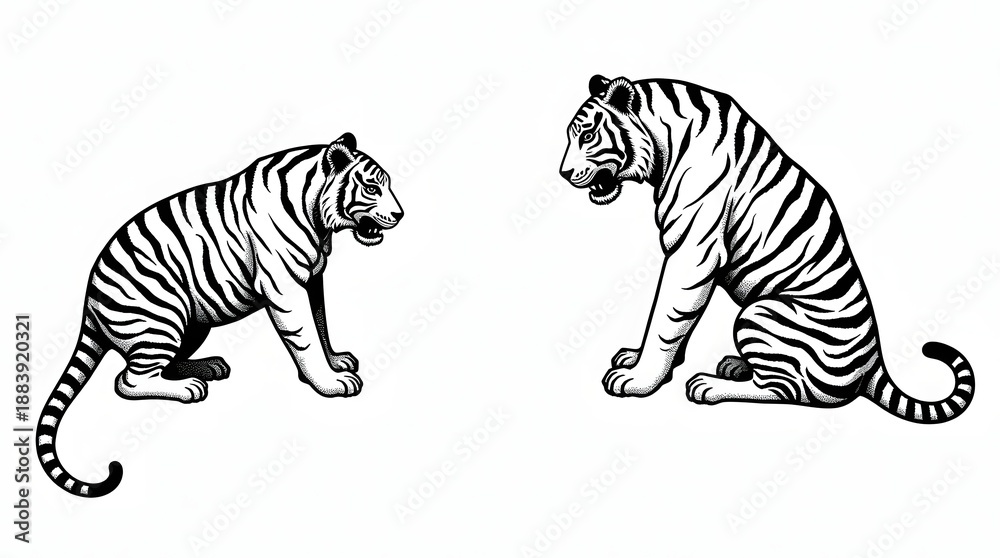 Obraz premium A Beautiful Sketch of Wild Tigers