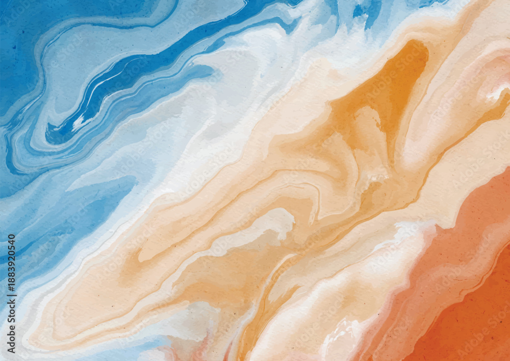 Obraz premium Abstract watercolor background with flowing marble textures, soft blue and orange tones, artistic and modern feel.