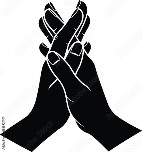 Hands clasped together in prayer or praise gesture hands