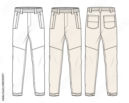 Men's cargo pant vector mockup template technical flat design.