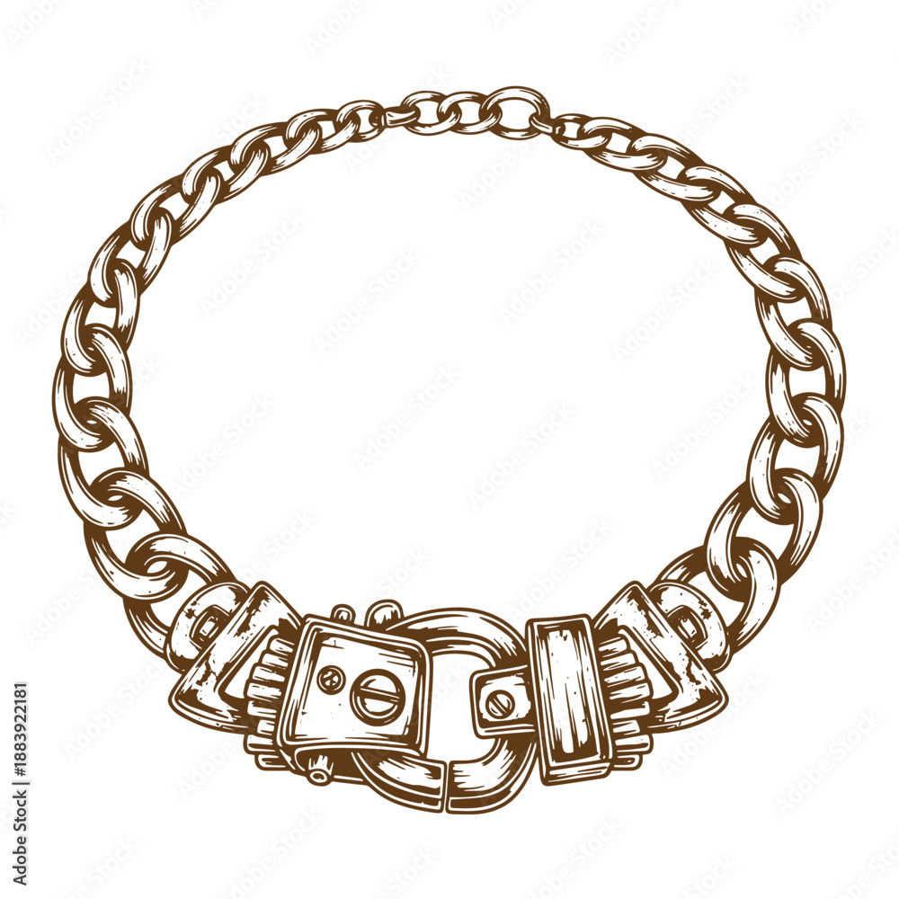 Obraz premium Drawing Vintage grunge texture Brown metal chain bracelet with clasp isolated on white background