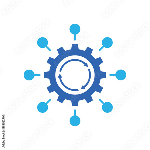 Icon a process automation gear with network nodes, isolated against a clean background.