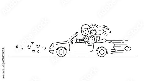 Couple enjoying a convertible ride isolated on white background, Vector
