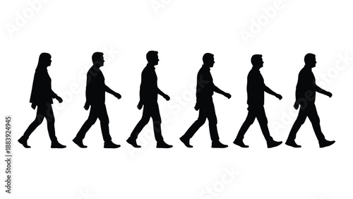 Silhouettes of people walking isolated on white background, Vector