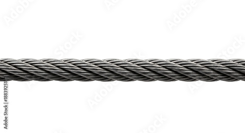 Close-up of a thick steel cable on a white background metal cable rope