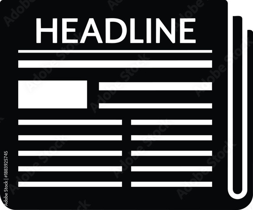 Newspaper headline icon, black and white design, editorial symbol