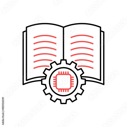 Icon a machine learning microprocessor and book, isolated against a clean background.
