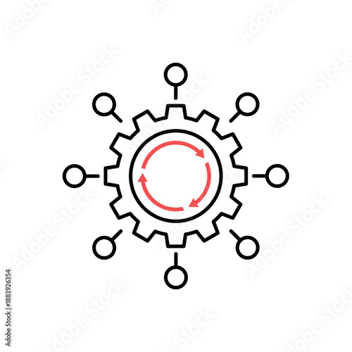 Icon a process automation gear with network nodes, isolated against a clean background.
