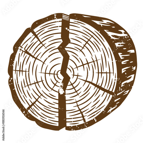 Drawing Vintage grunge  texture brown tree stump crosssection with visible growth rings and cracks  natural wooden texture
