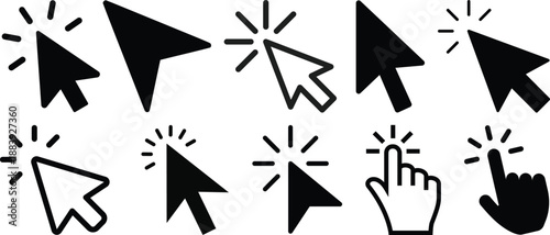 Free Download Click cursor icon collection. Set of computer mouse symbol. Arrow, hand, hourglass, mouse, zoom click icons. Computer mouse click cursor arrow and loading icons. Mouse click cursor symbol - GFXLoad