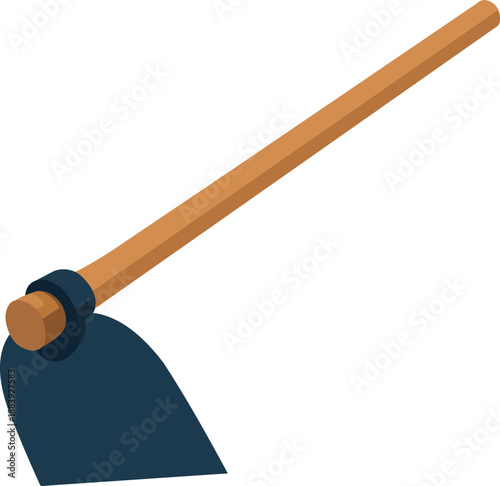 Modern shovel with wooden handle and metal blade