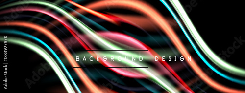 Abstract flowing lines create vibrant, dynamic background. Colors blend, forming futuristic visual experience. Dark backdrop enhances luminosity.