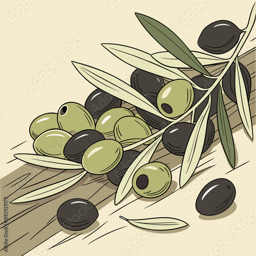 Pile of Green and Black Olives, Mediterranean Food Ingredient
