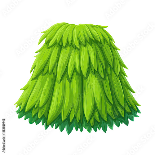 Cartoon illustration of a vibrant green shrub with layered, leaf-like foliage