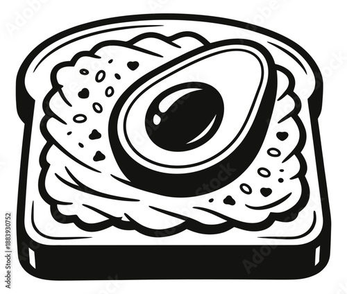 Bold line art illustration of avocado toast depicting a healthy breakfast for food and lifestyle designs