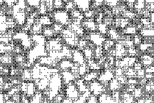 Monochrome dither sine wave pattern. Glitchy pixel noise texture. Wide raster wallpaper backdrop.