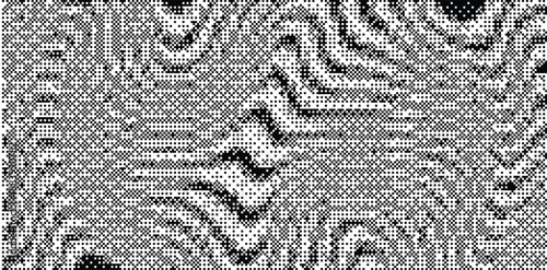 Pixelated dither wave texture. Black and white abstract ripple pattern. Retro bitmap noise raster background.