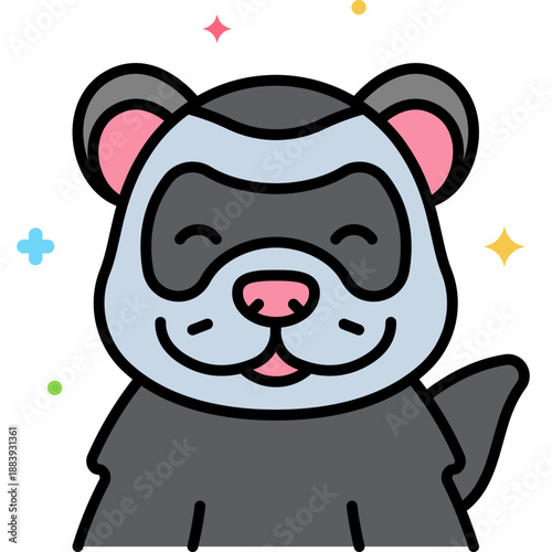 Happy ferret cartoon standing and smiling with sparkles, adorable playful pet mustelid illustration icon for kids, stickers, games, logos and decor

