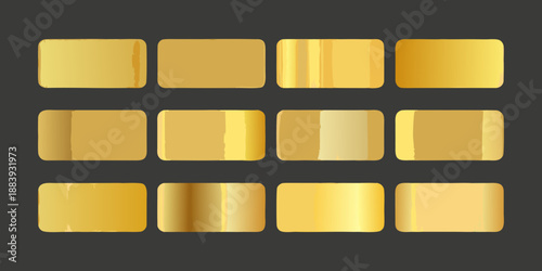 A collection of various gold gradient and solid color swatches on black