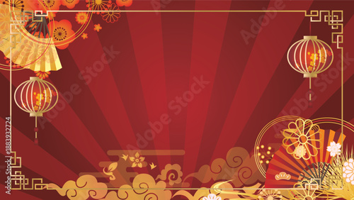 中華風フレーム飾り枠背景