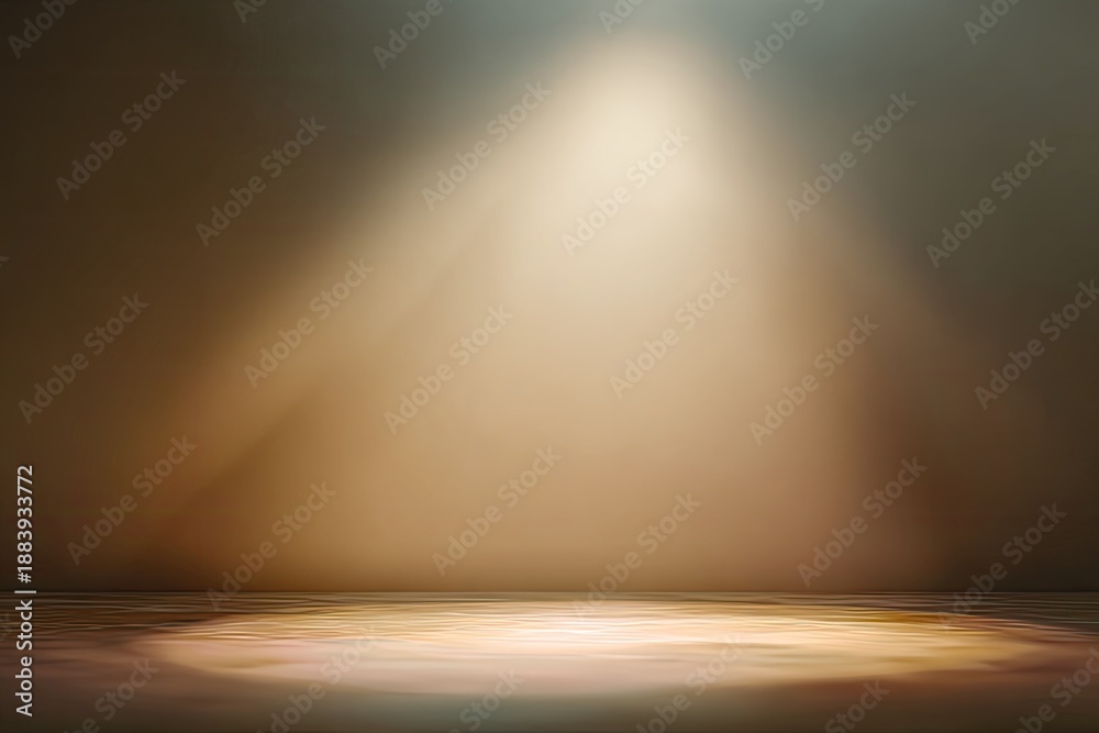 Obraz premium A spotlight illuminates a room's center. Soft light, muted colors, and gradients enhance the space
