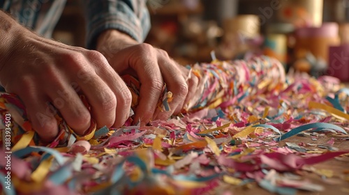 Hands Rolling Colorful Streamers for Festive Celebration Decor