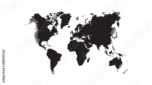 World map silhouette vector illustration with continents and detailed borders for global geographic design, international cartography, and educational presentations