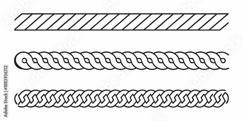 Three distinct black and white line patterns straight wavy and curved shapes