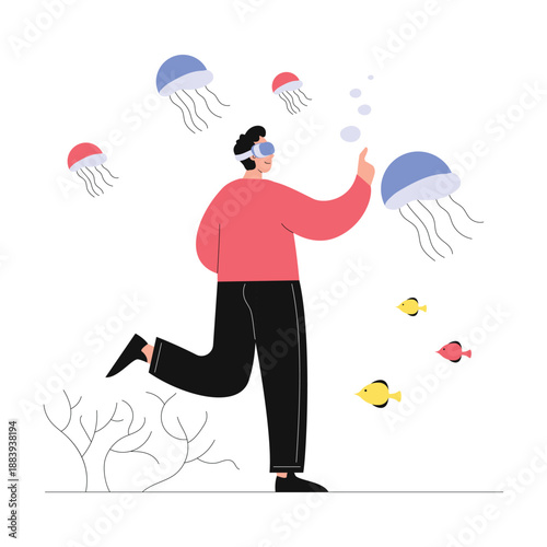 Virtual Sea Tour Vector Flat Illustration EPS 10 File 