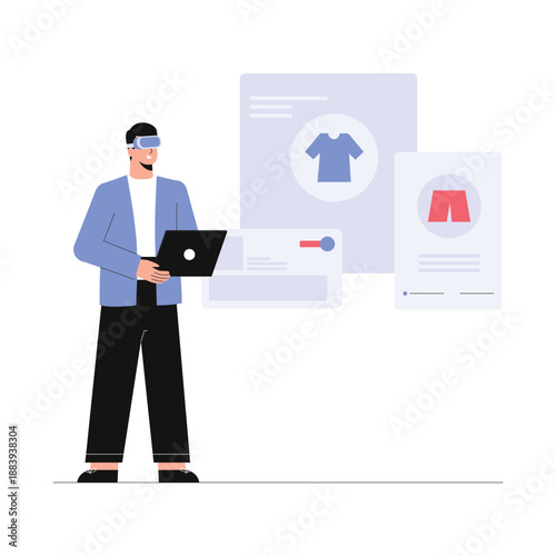 Virtual Commerce Vector Flat Illustration EPS 10 File 