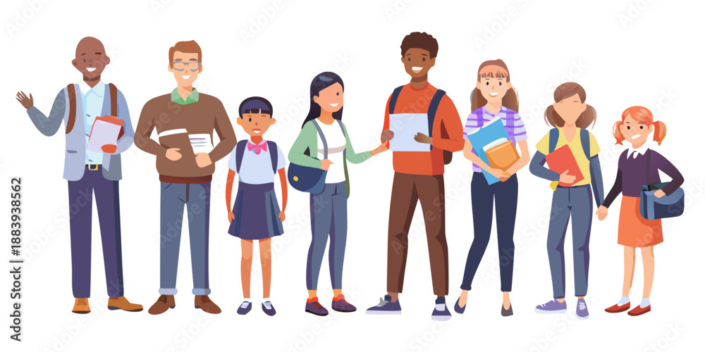 Obraz premium Diverse group of students standing together holding books and bags