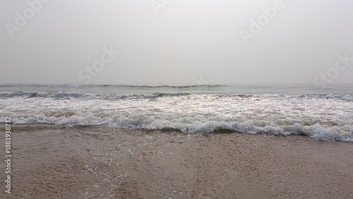 Waves in the bay of bengal on a sea beach in Puri, Odisha, India 