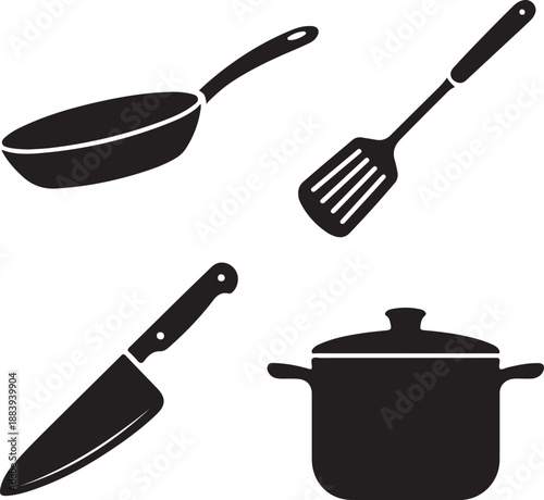 Kitchen cooking utensils icons set