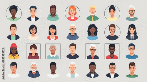 Diverse Group of People Avatars Representing Different Ages and Ethnicities.