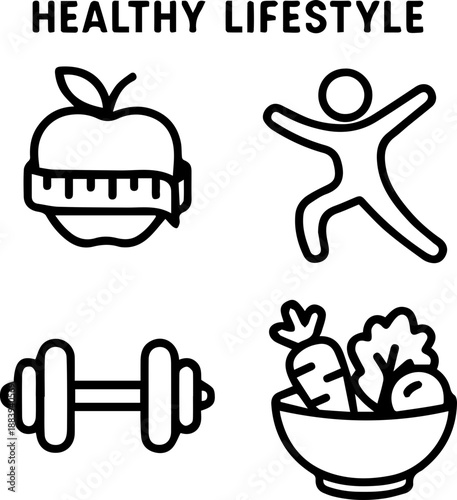 Diet Program and Healthy Lifestyle Line Icons