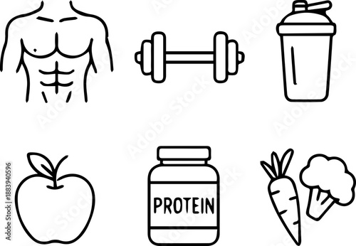 Diet Program and Healthy Lifestyle Line Icons