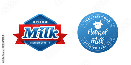 Milk Product Logo Label with Ribbon for Packaging Design for Farm and Agriculture Branding