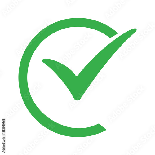 Checkmark in green circle icon isolated on white background