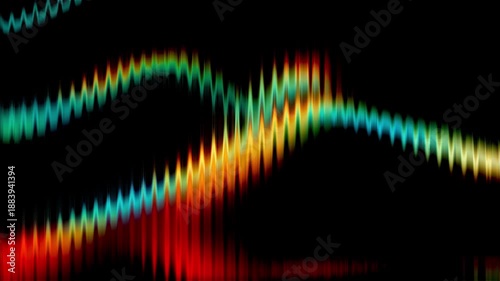 Sound waves form colorful patterns in dark background at various frequencies