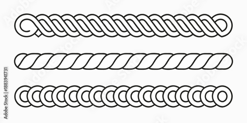 Black and white illustration of three different rope or cord patterns