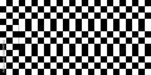 Optical illusion with a black and white checkered pattern displaying distorted lines