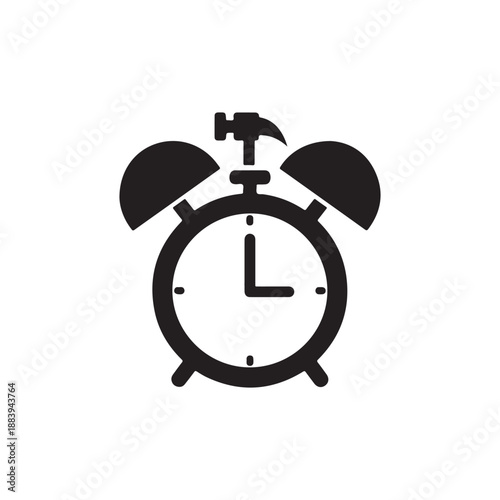 Black vector alarm clock icon for reminder time