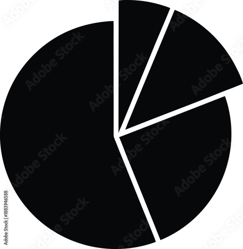Simple black pie chart silhouette vector with white dividing lines