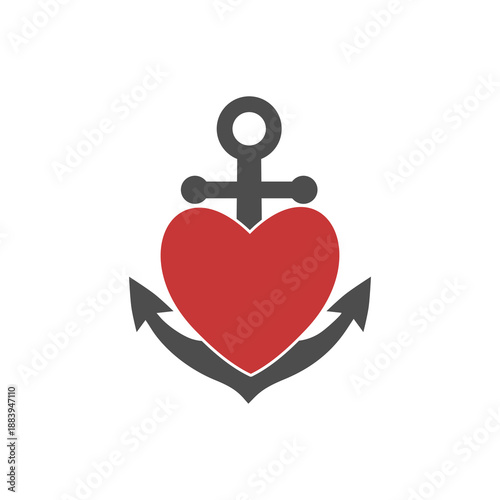 Heart and anchor symbol isolated on white background