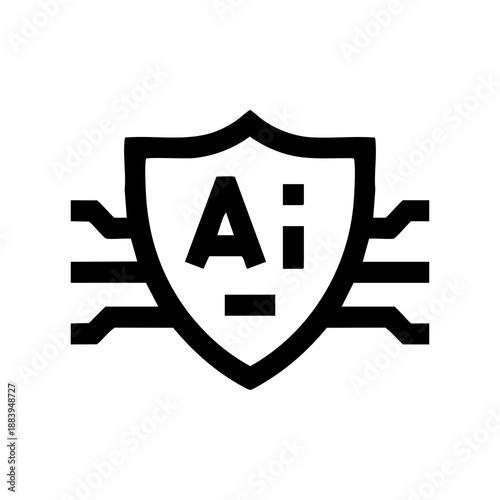 Artificial Intelligence Shield Line Icon