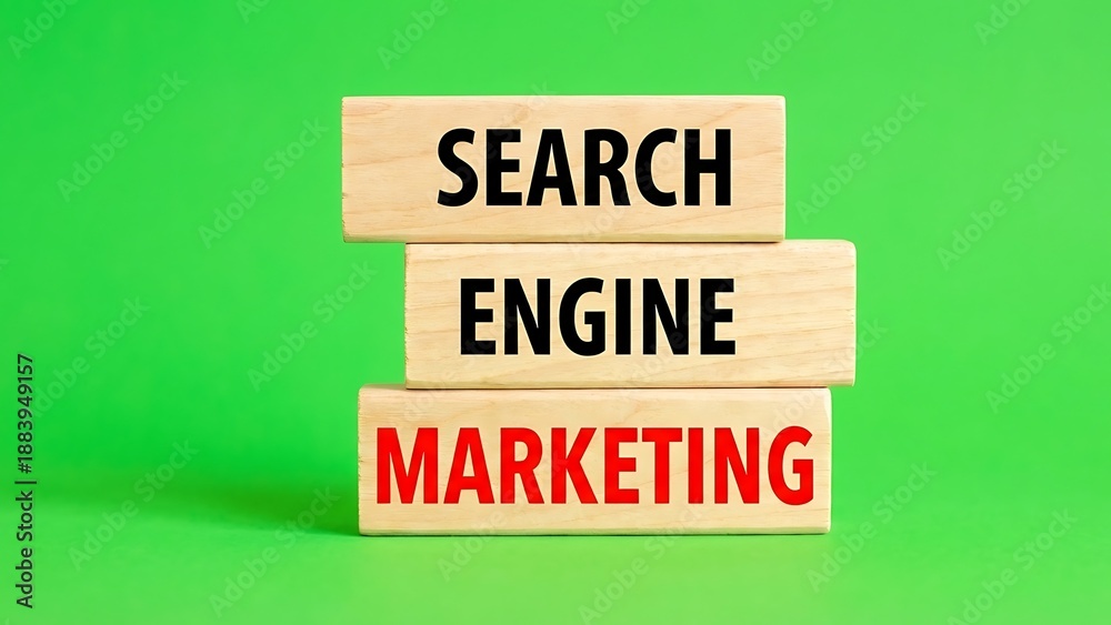 Obraz premium Search Engine Marketing symbol. Wooden blocks with words Search Engine Marketing. Beautiful green background. Business and Search Engine Marketing concept.