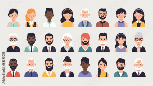 Diverse Group of People Avatars Representing Different Genders Ages and Ethnicities.