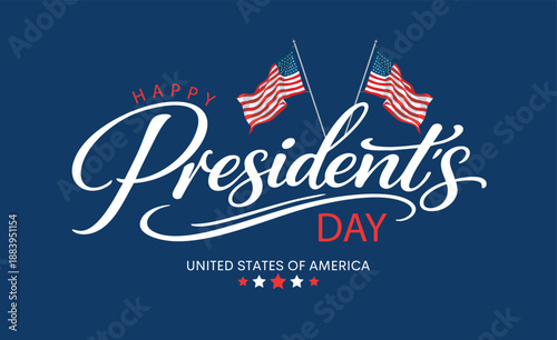 Happy President's Day Typography Design. Presidents Day of USA Banner and Greeting Card with USA Flag, Vector Illustration.